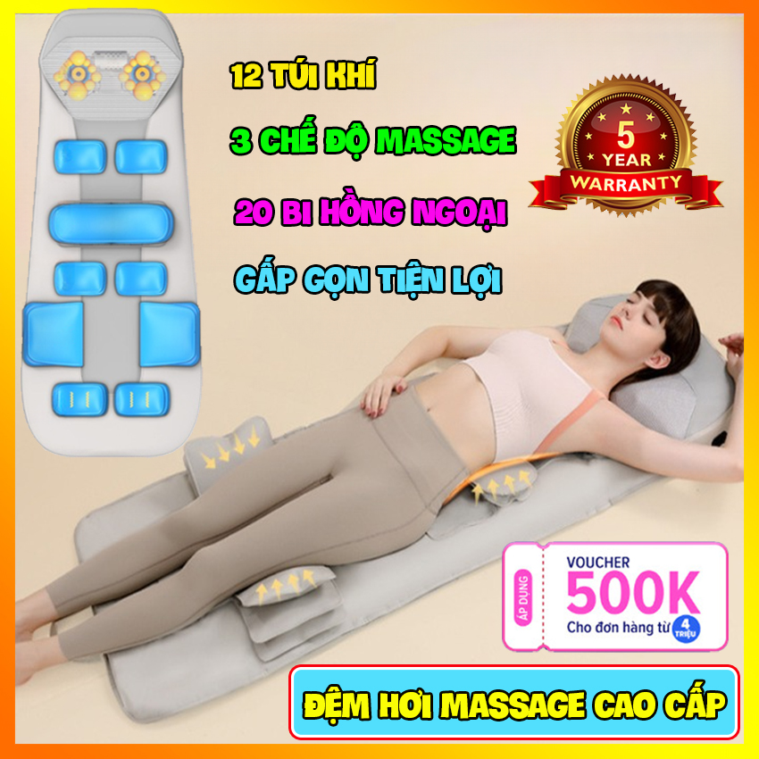 Đệm/ Nệm massage toàn thân đa năng - Đệm mát xa toàn thân cao cấp - Nệm matxa toàn thân - Nệm mát xa - Có hồng ngoại, chất liệu da dễ vệ sinh, 12 túi khí, 20 bi massage,3 chế độ phù hợp với mọi lứa tuổi,giảm đau nhức hiệu quả