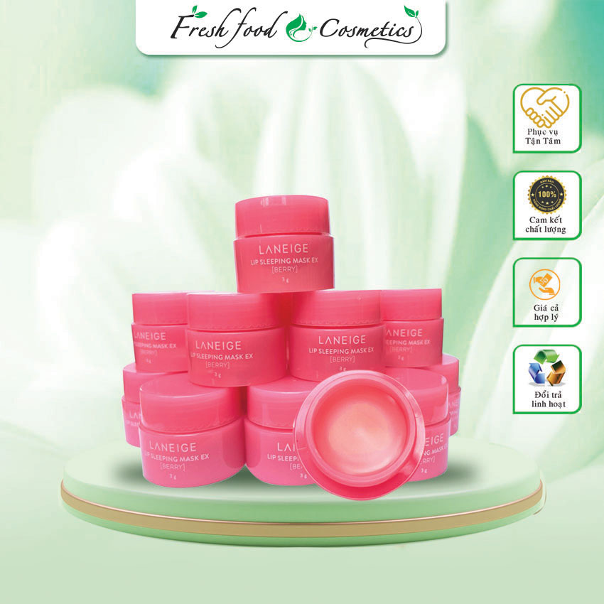 Mặt nạ ngủ dành cho môi Laneige Lip Sleeping 3g  Lấy đi tế bào da chết trên môi, ngăn ngừa thâm môi Chiết xuất quả mọng giàu Vitamin C và chất chống oxi hóa Đôi môi luôn căng mượt và đàn hồi  -fresh food & cosmetics