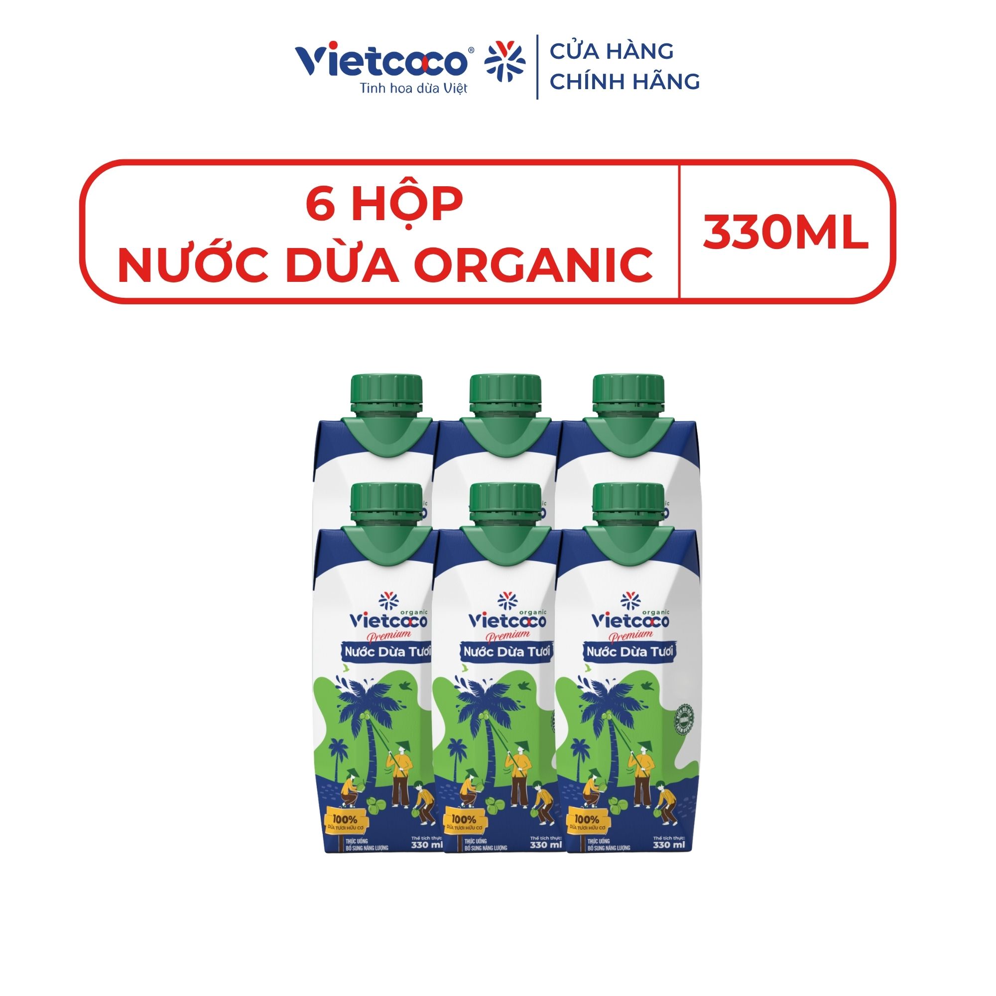 Combo 6 hộp nước dừa tươi ORGANIC Vietcoco - hộp 330ml