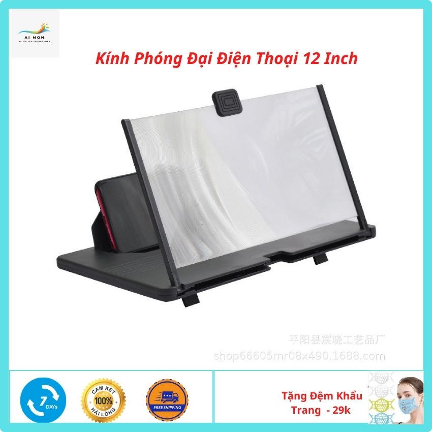 [ HOT + Quà 29K】Kính Phóng Đại Màn Hình Điện thoại 3D-HD-12 Inch-M7. Kính Phóng To Màn Hình Loại Mới Nhất. Có Giá Để Bàn Cho Điện Thoại Siêu To, Màn Hình Lớn. Giúp Cho Việc Vui Chơi- Học Tập Tốt Hơn. Tặng Đệm Khẩu Trang 29k. Ai Mo