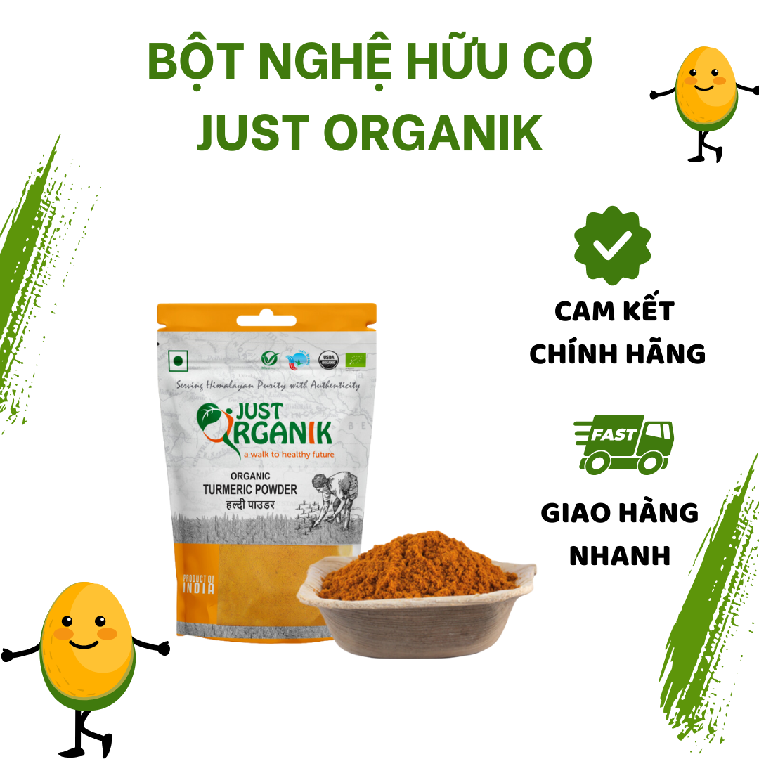 Bột Nghệ Hữu Cơ Cao Cấp Just Organik Tinh Chất Tự Nhiên Uống Trắng Da, Đẹp Da, Giảm Cân Nhập Khẩu Ấn Độ 100g