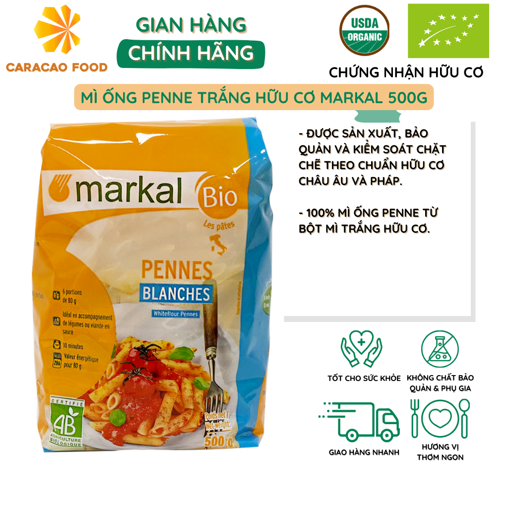 Mì ống penne trắng hữu cơ Markal 500g, Mì Ý hữu cơ chất lượng cao
