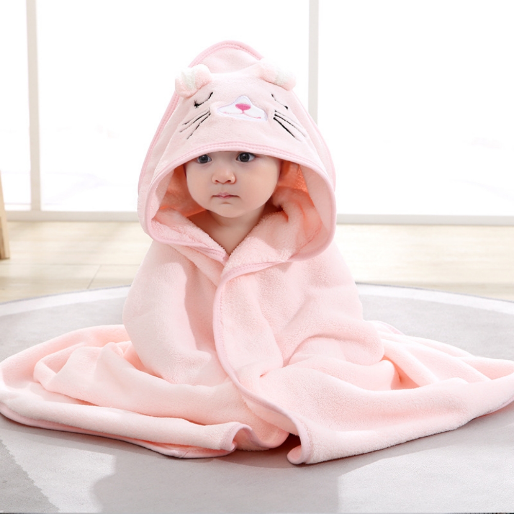 Em bé chăn lông cừu trùm đầu trẻ mới biết đi mềm khăn tắm thỏ thiết kế trẻ