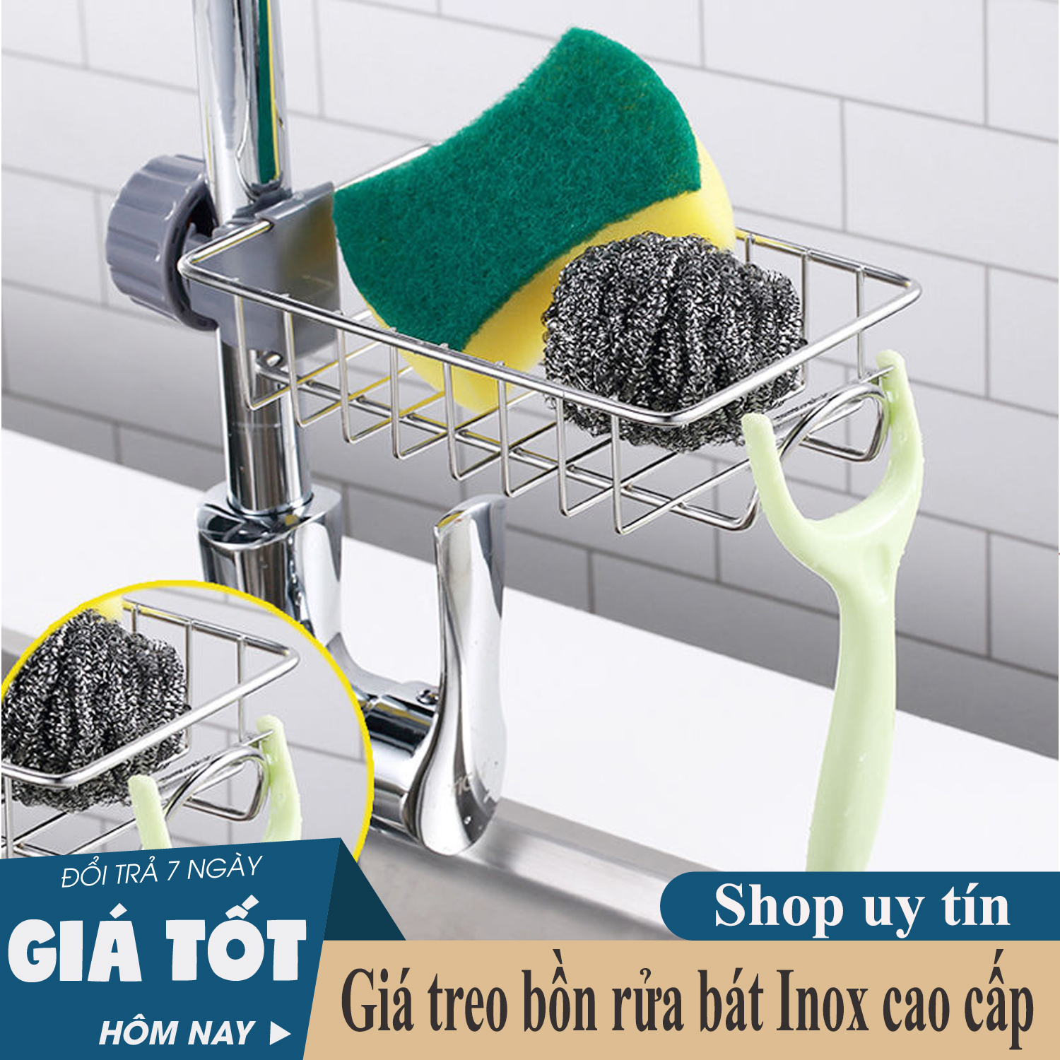 [ SHOP UY TÍN ] GIÁ ĐỂ MIẾNG RỬA CHÉN BẰNG INOX - KỆ INOX 304 KHÔNG GỈ ĐỰNG LƯỚI RỬA BÁT CỌ XOONG BÀN CHẢI XÀ BÔNG TREO VÒI NƯỚC BỒN RỬA BÁT