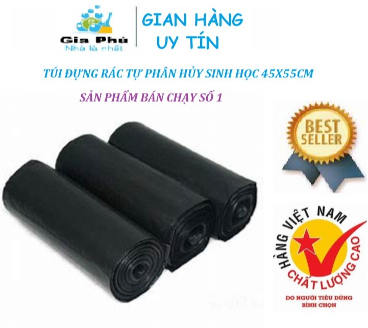 Combo 3kg túi đựng rác tự phân hủy sinh học đen tiểu 45x55cm Gia Phú ( 3 cuộn / kg )