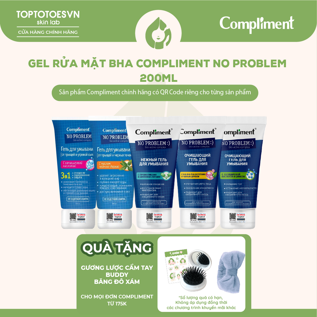 Gel rửa mặt BHA Compliment No Problem giảm viêm mụn 200ml