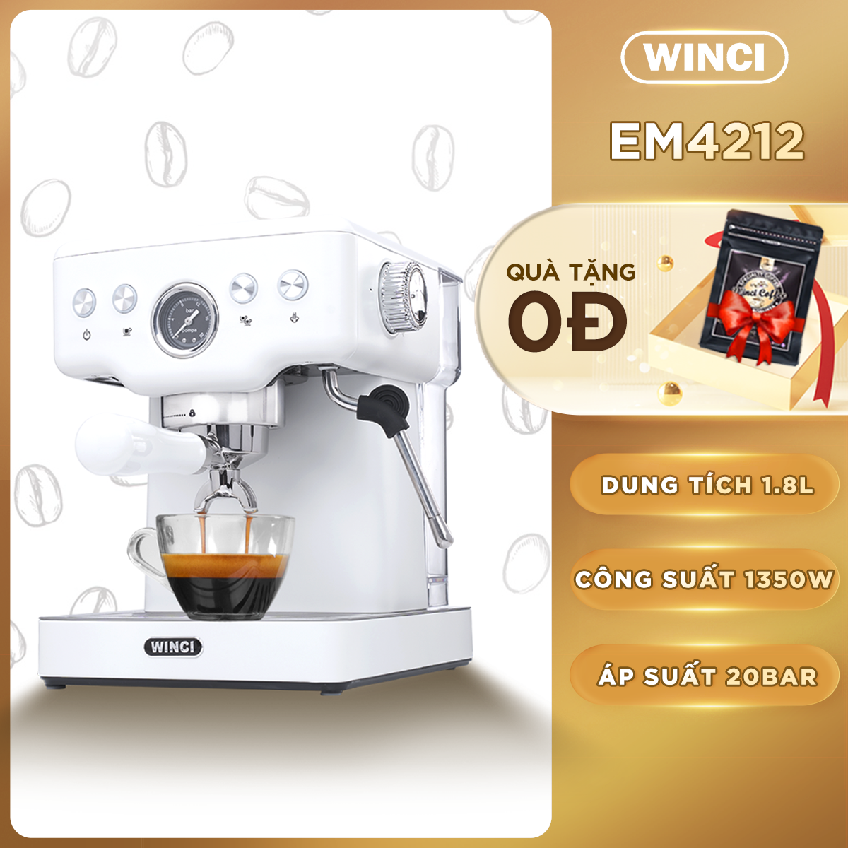 Máy pha cà phê tự động Espresso Winci EM4212, Bảo hành 12 tháng
