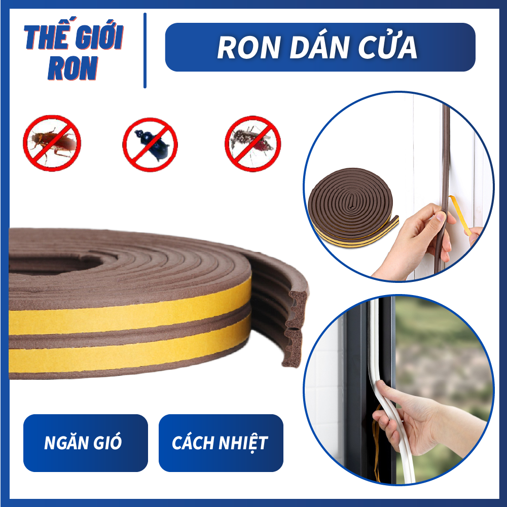 2 Mét Ron Dán Khung Cửa Chữ E (dày 4mm) Cách Âm, Ngăn Bụi, Chống Côn Trùng