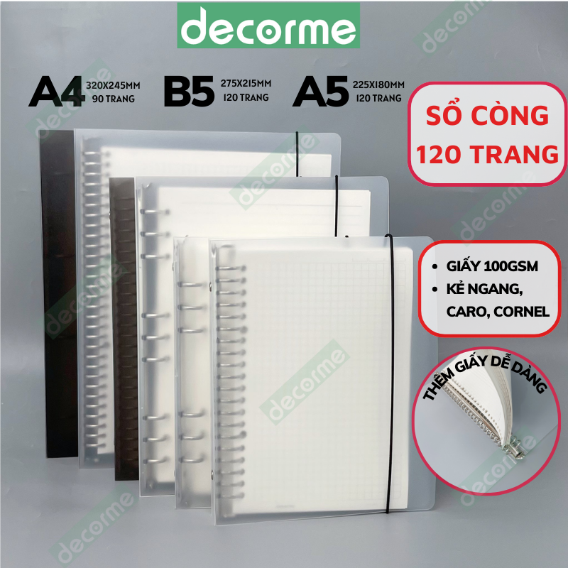 Sổ còng DecorMe bìa sổ còng A4 A5 B5 binder còng sắt 4 9 6 20 26 30 còng làm sổ tay, sổ ghi chép, ta