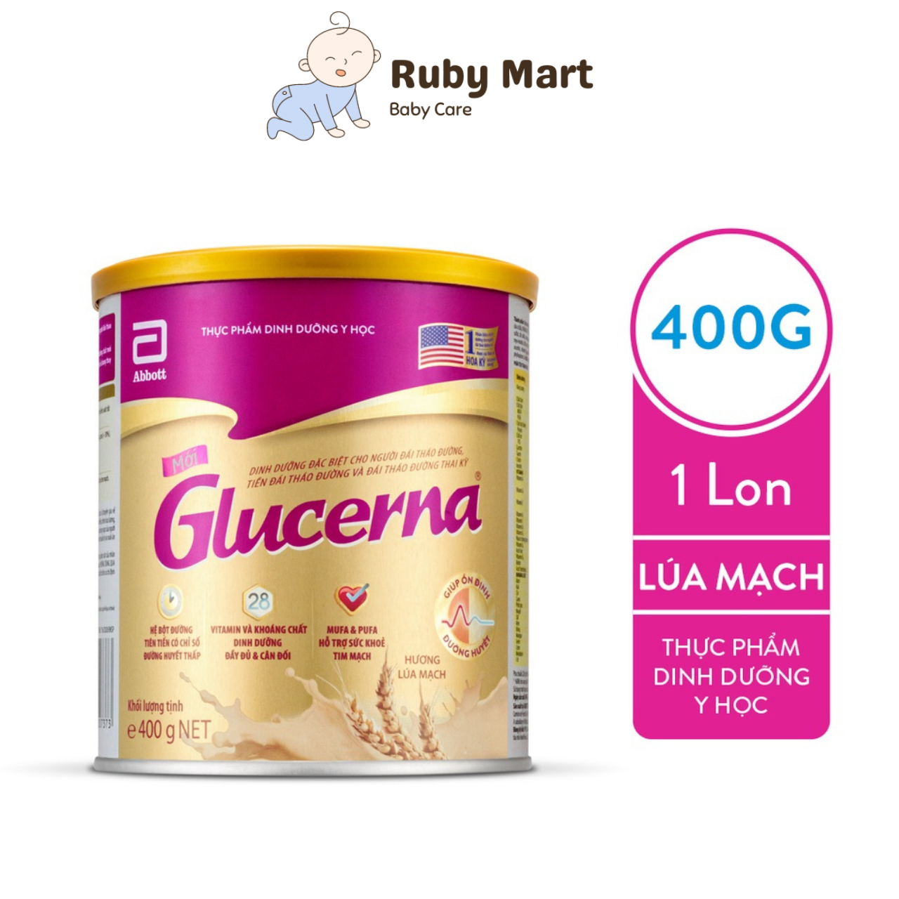 [Date T12/24]Sữa bột dành cho người bị tiểu đường Glucerna Abbott 400g Hương Lúa mạch