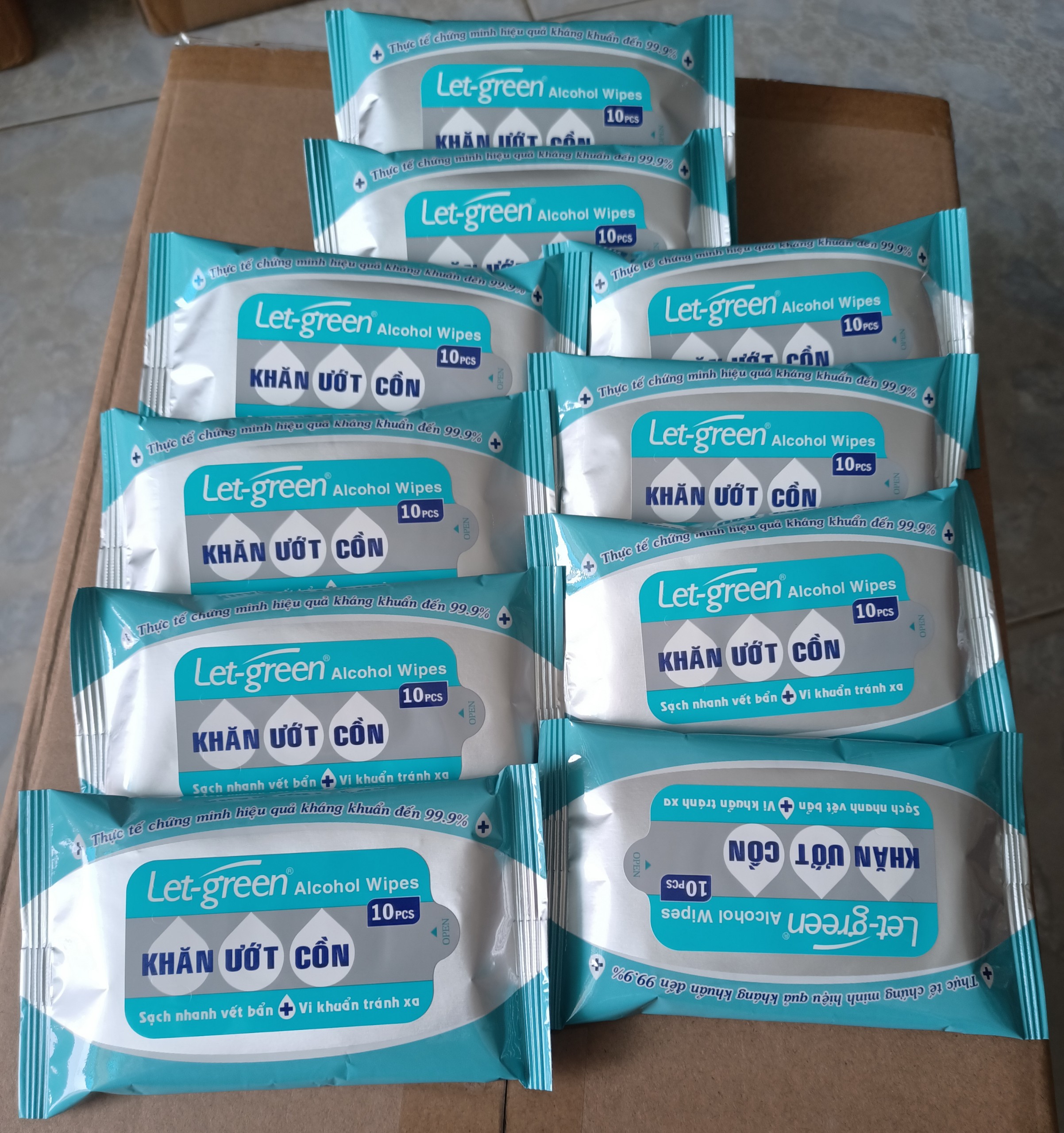 Combo 10 gói khăn ướt cồn Let-Green 10 miếng Alcohol Wipes 10pcs