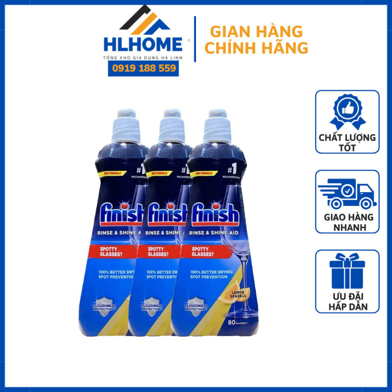 Nước làm bóng chén bát finish chai 400ml hương chanh tạo độ sáng bóng làm khô chén bát nhập khẩu châu âu chính hãng