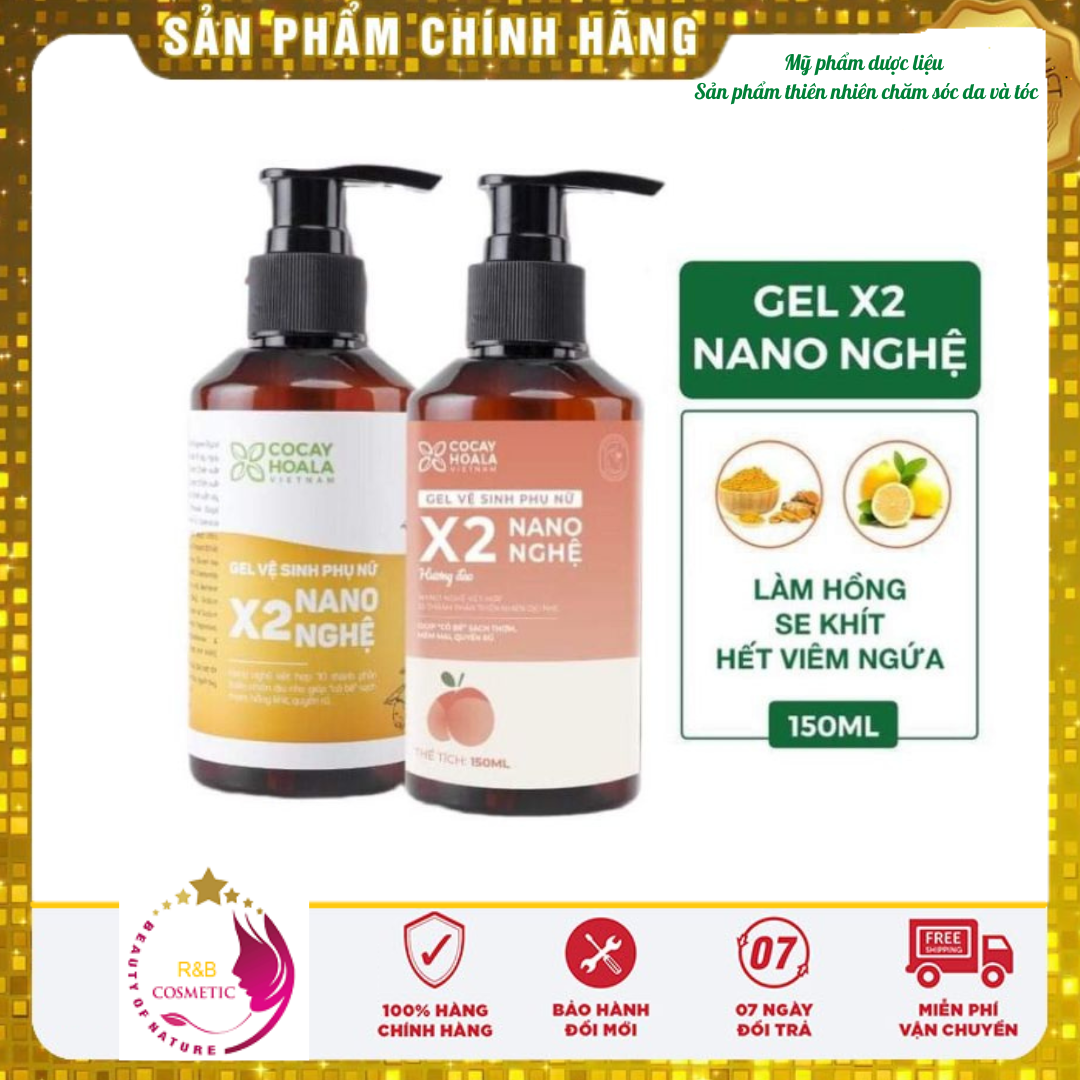 [Combo 2 chai] Dung dịch vệ sinh phụ nữ x2 nano nghệ , Gel X2 Nano Nghệ đào Cỏ Cây Hoa Lá 150 ml