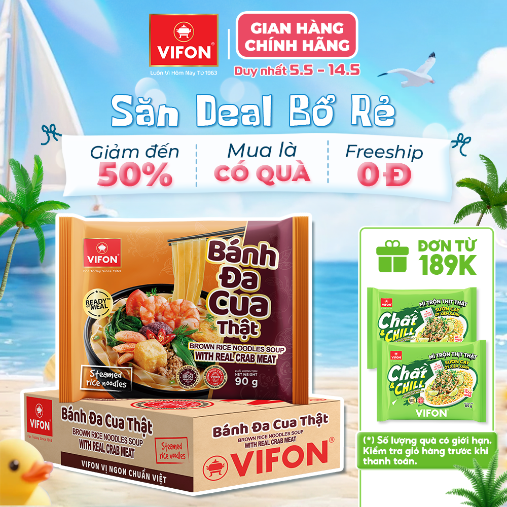 [VOUCHER 15%] Thùng 20 Gói Bánh Đa Cua Thật VIFON 90gr – Có Riêu Cua Thật, Đậm Vị Hải Phòng
