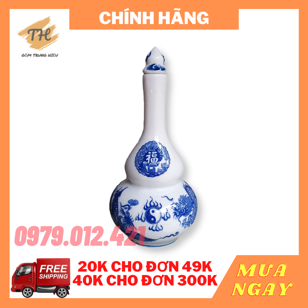 Nậm thờ men lam Bát Tràng Rồng Phượng
