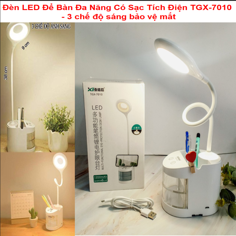 [HCM][XẢ KHO] Đèn Bàn Học Sạc Tích ĐiệnBảo Hành 12 ThángGiá Để Điện ThoạiĐèn Led Đọc Sách Chống Cận Cho Trẻ Học Sinh Đèn Học Để Bàn Đa Năng Có Sạc Tích Điện TGX-7010 - 3 Chế Độ Sáng Bảo Vệ Mắt Nút Cảm Ứng Tiện Dụng