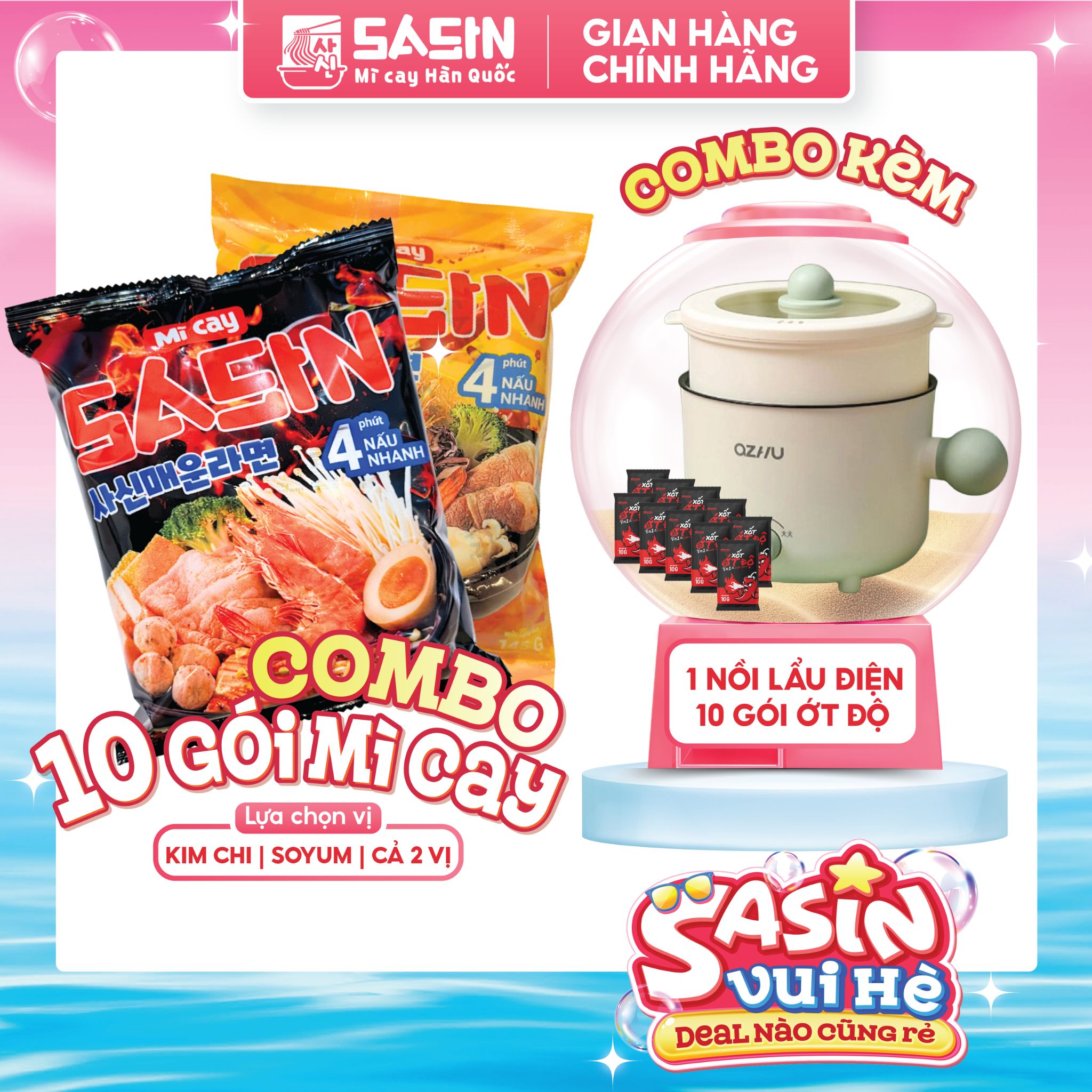 Mì Cay Sasin (Combo 10 gói + Nồi Điện Mini Ozhu) - (Chọn vị)