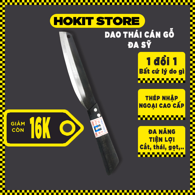 Dao thái cán gỗ Đa Sỹ dài 27 cm dùng để thái thịt, rau, củ quả tiện lợi Giá sỉ