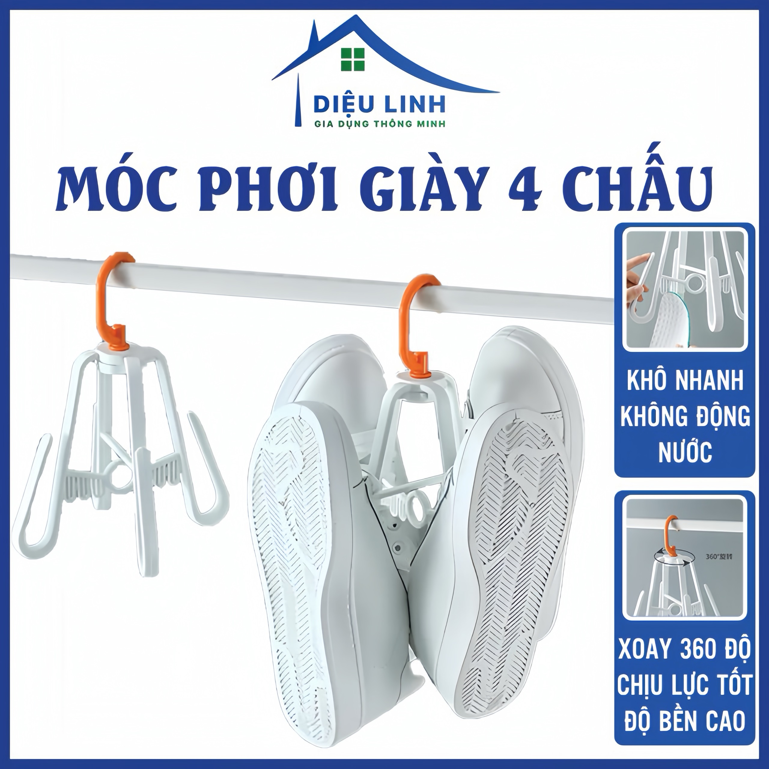 Móc Phơi Giày Đa Năng 4 Chấu Xoay 360 Độ Thông Minh Chuyên Dụng - Móc Treo Giày Dép Xoay Thông Minh Kiểu Chữ A Dieulinhshop