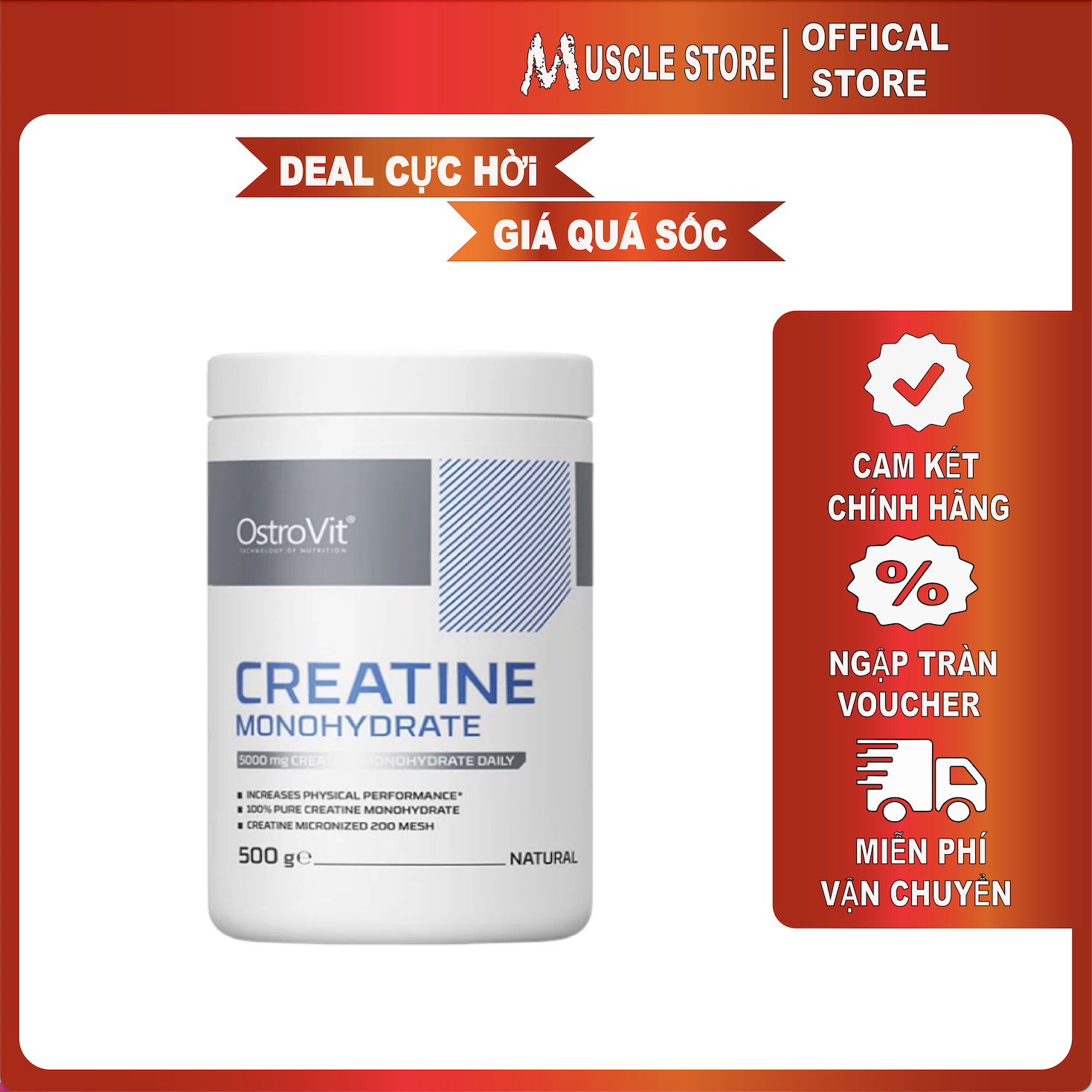 Creatine Monohydrate - Ostrovit Tăng Cơ, Tăng Sức Mạnh & Hiệu Suất Tập Luyện