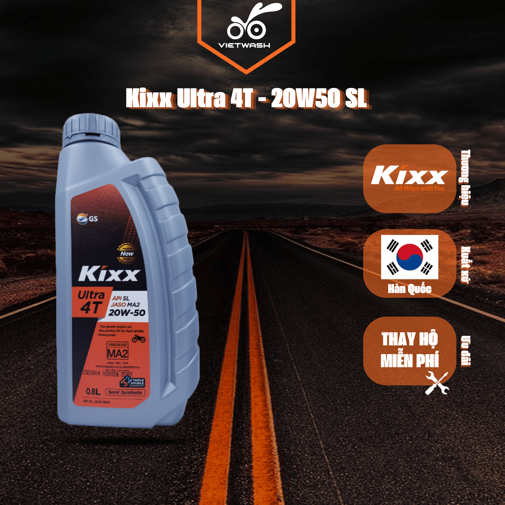 Nhớt xe số kixx ultra 4t 20w50 api sl 800ml