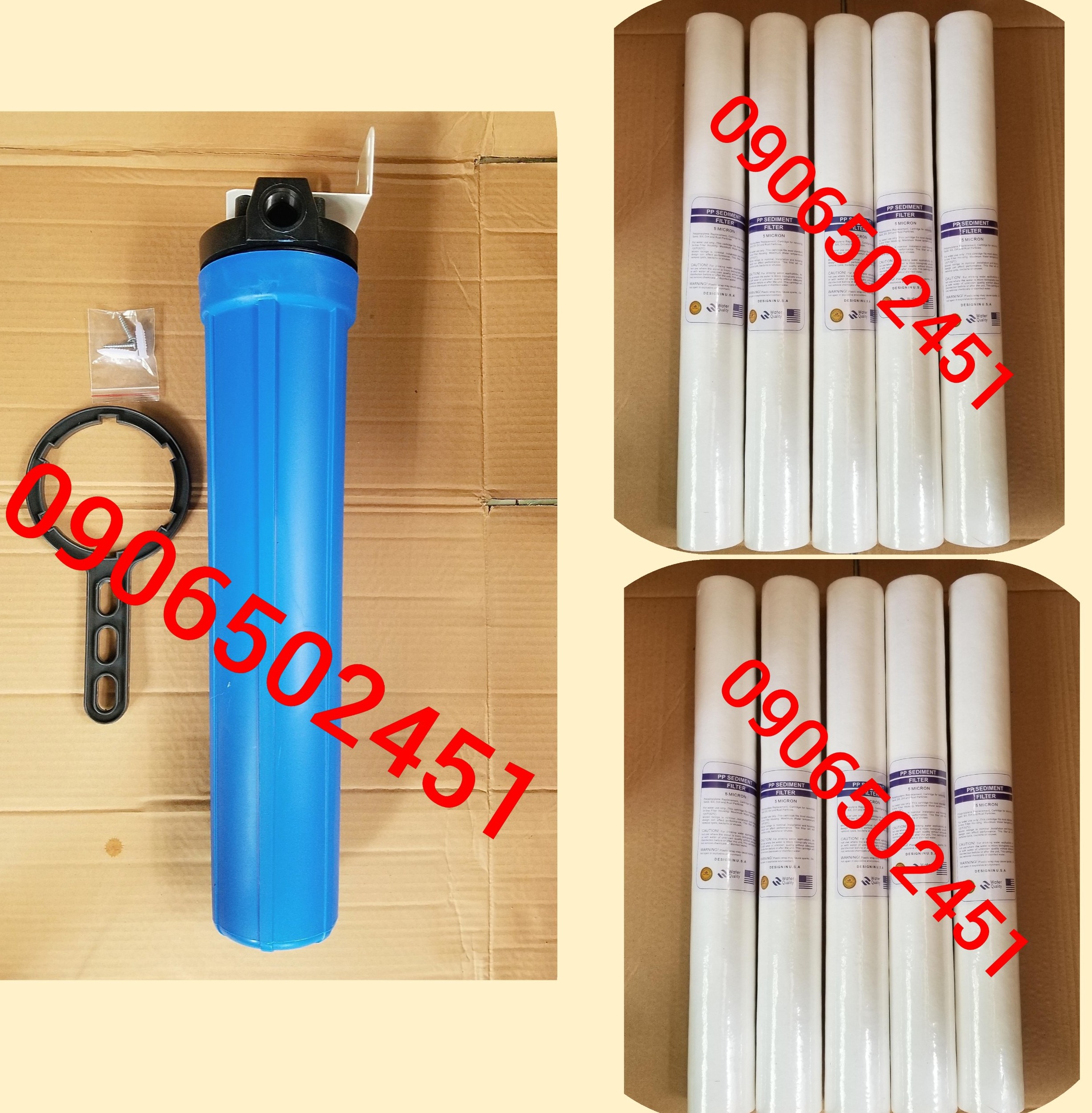 [HCM]Combo Bộ lọc nước sinh hoạt  ly đơn 20 Inch (bao gồm lõi & phụ kiện) + 10 lõi số 1 PPF 20 inch