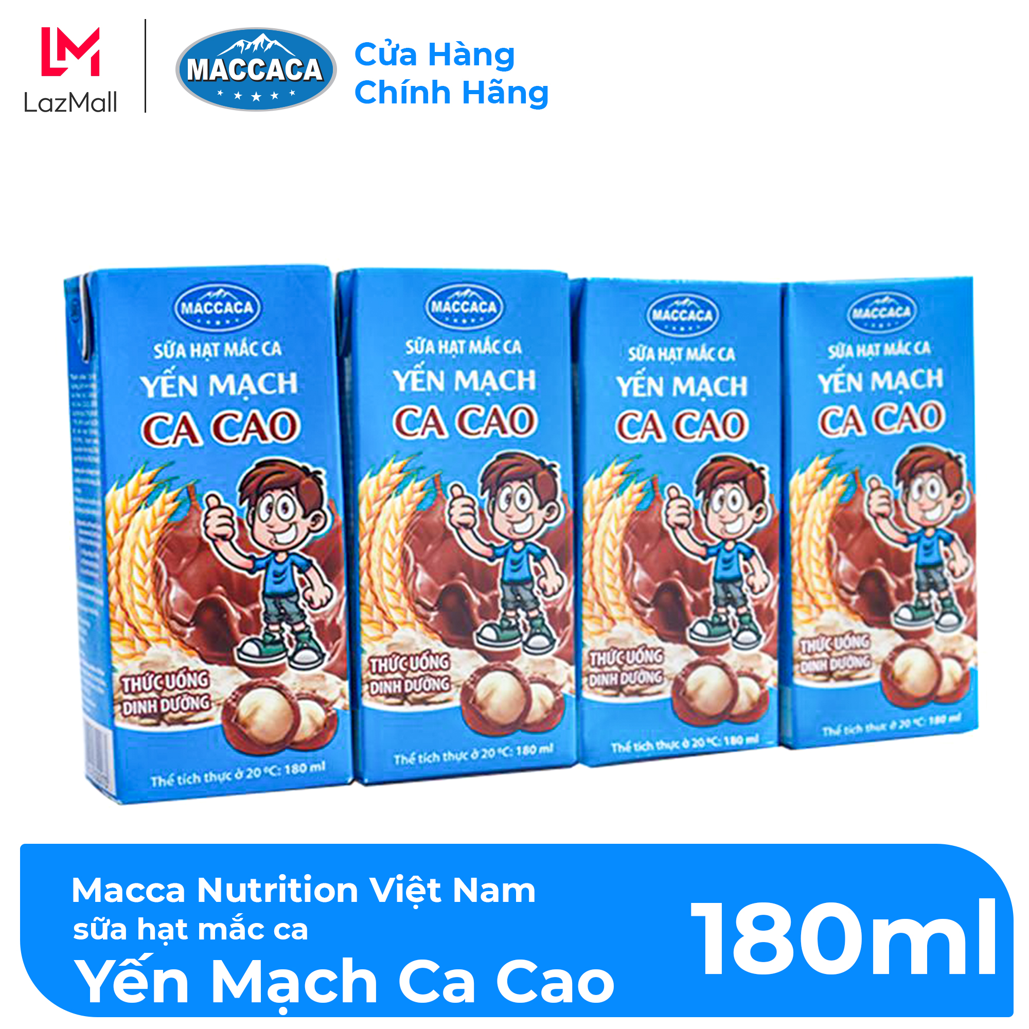 Maccaca - Lốc 4 hộp Sữa hạt Mắc Ca Yến Mạch Ca Cao