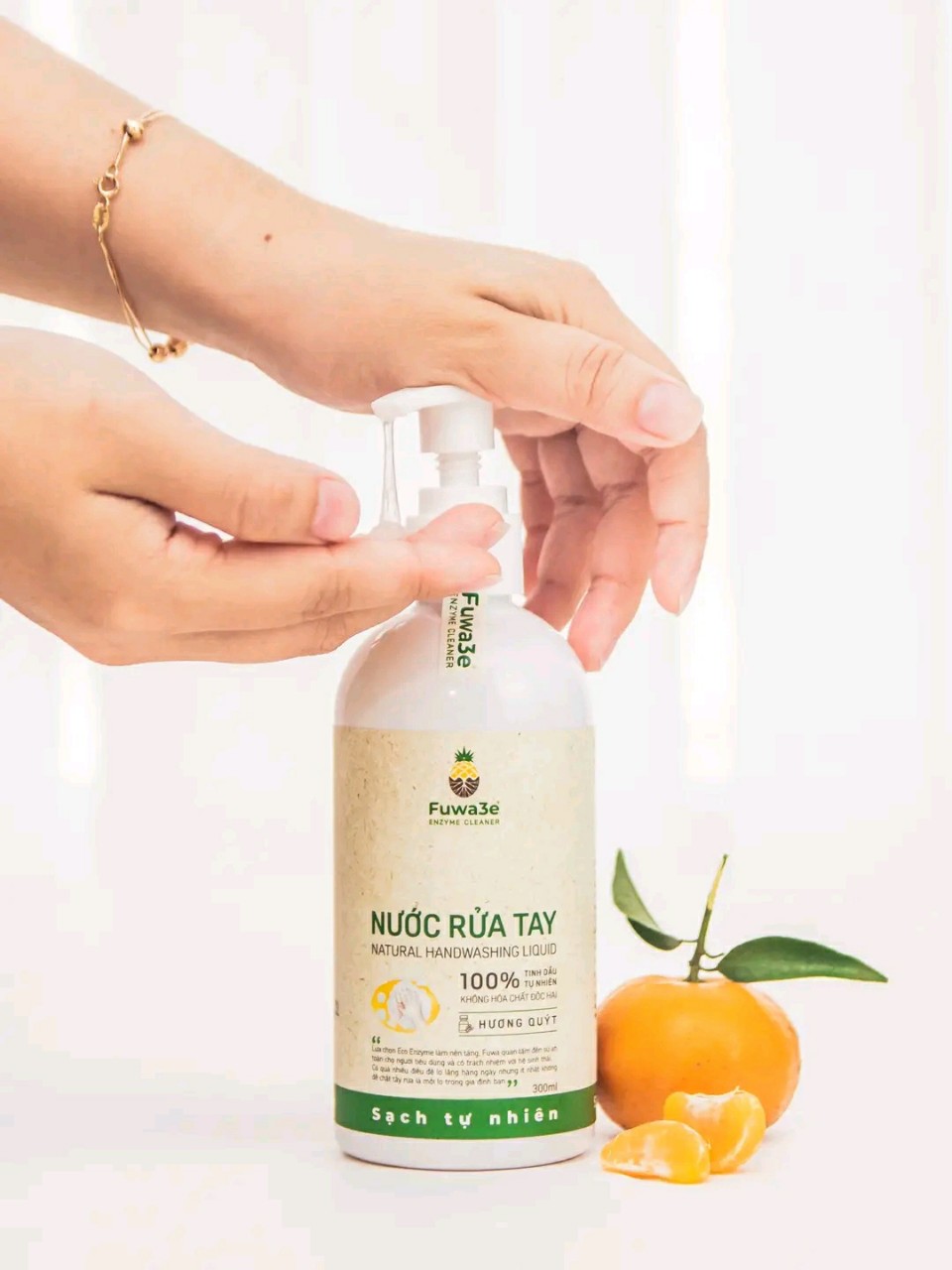 Nước rửa tay Fuwa3e hương quýt - nước rửa tay hữu cơ sạch khuẩn, làm mềm, chống lão hóa da tay