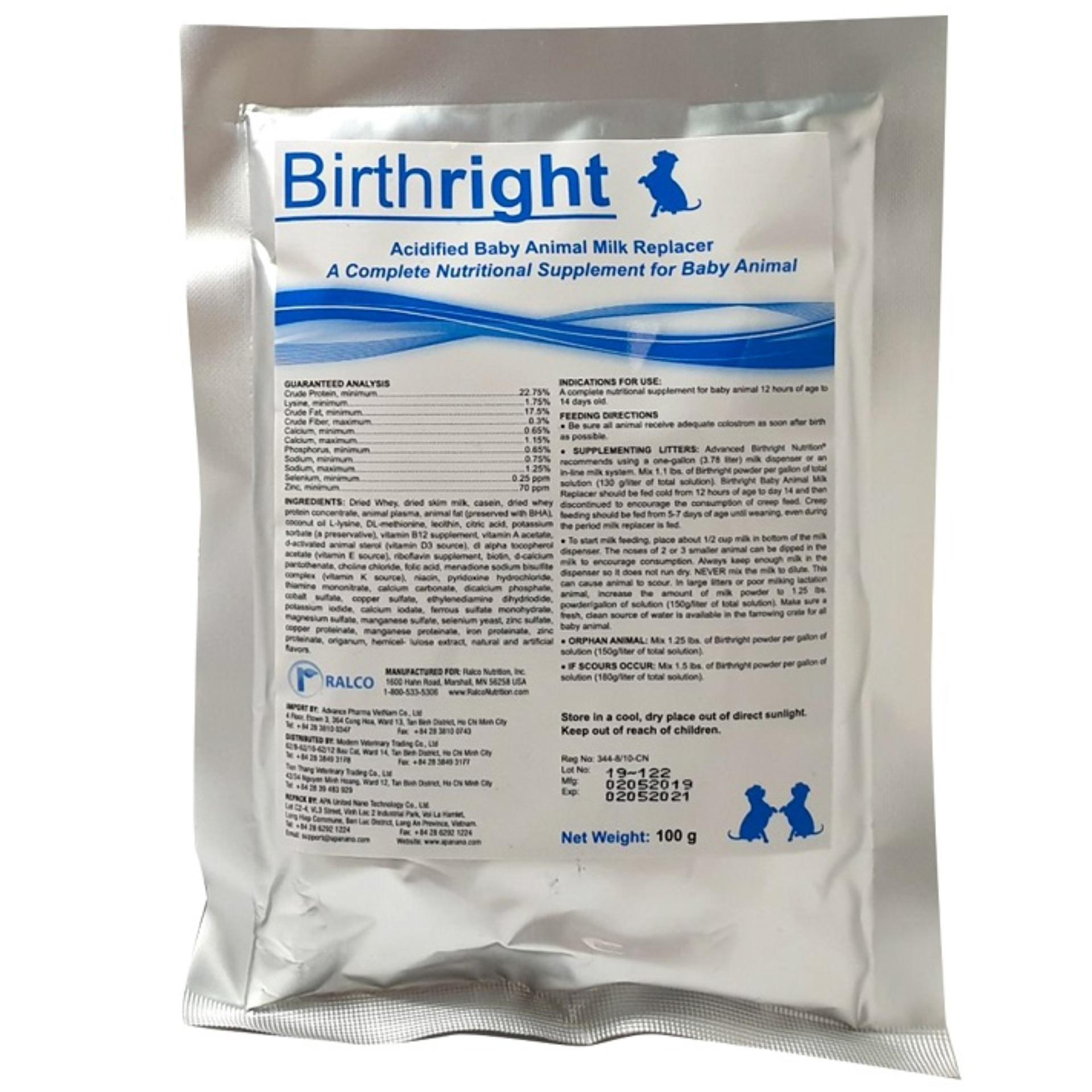 [HCM]Birthright gói 100g - Sữa bột thay thế sữa mẹ cho chó mèo con