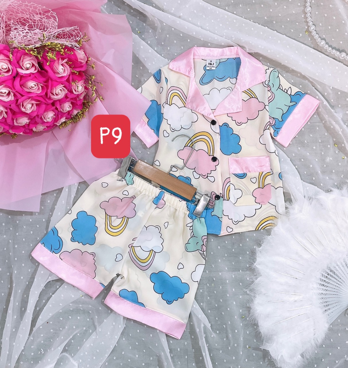 Bộ pizama lụa satin cho bé 9-21kg