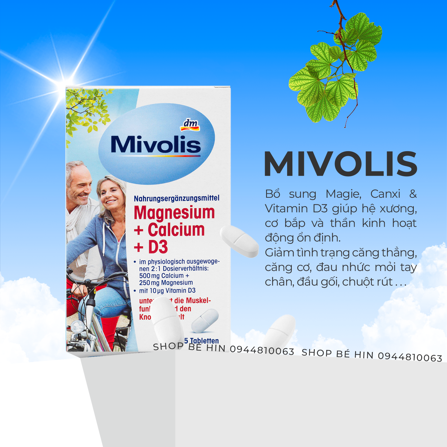 Viên uống bổ sung Magie Canxi D3 Mivolis Đức Magnesium Calcium D3 giúp hệ
