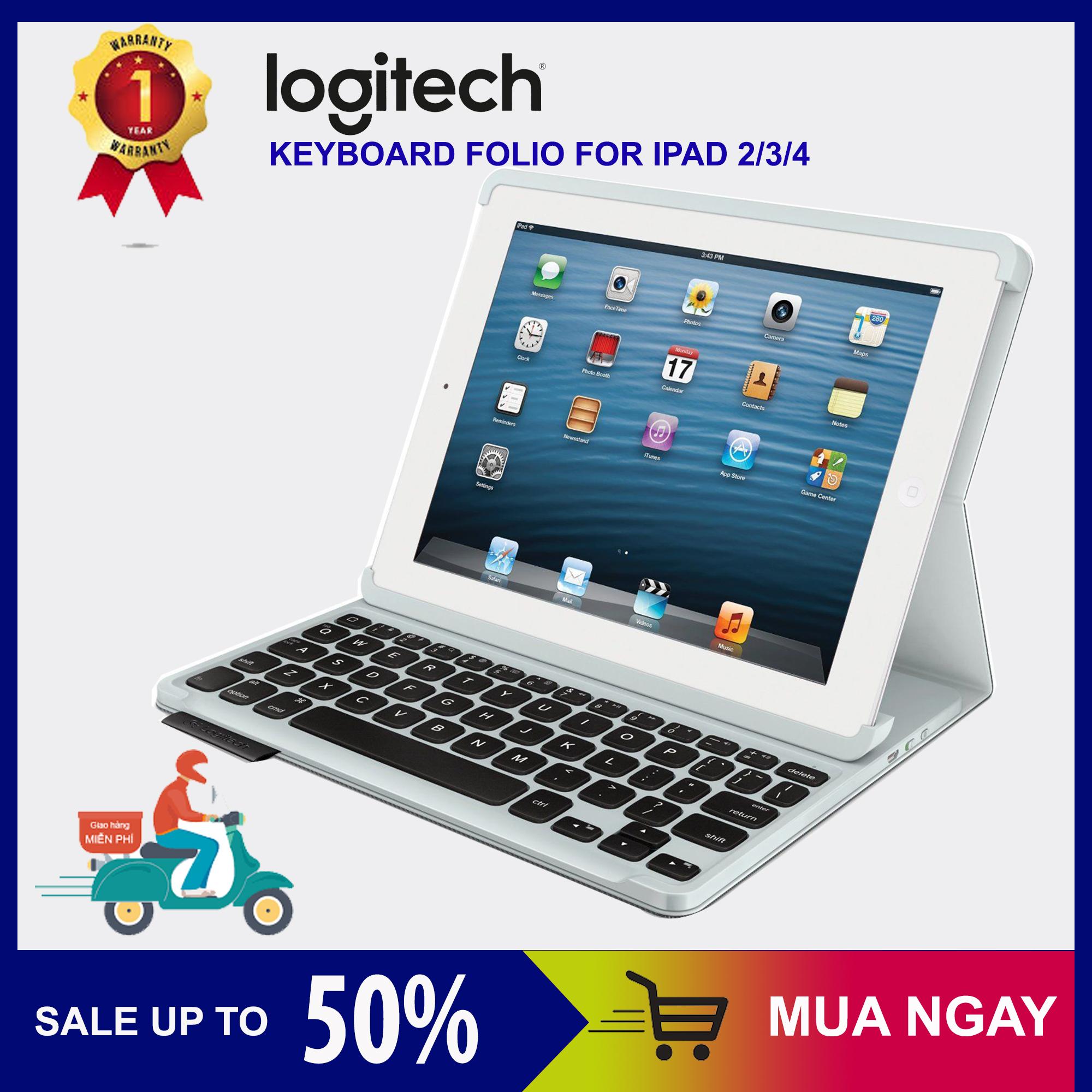Bàn Phím Bluetooth Kiêm Vỏ Bảo Vệ Hiệu Logitech Keyboard Folio Cho iPad 2/3/4 Màu Đen Trắng