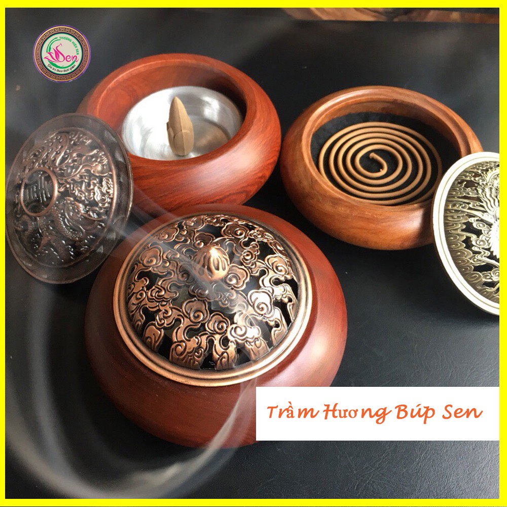 Lư xông Gỗ cao cấp loại tốt - Lư đốt trầm nắp rồng tinh xảo