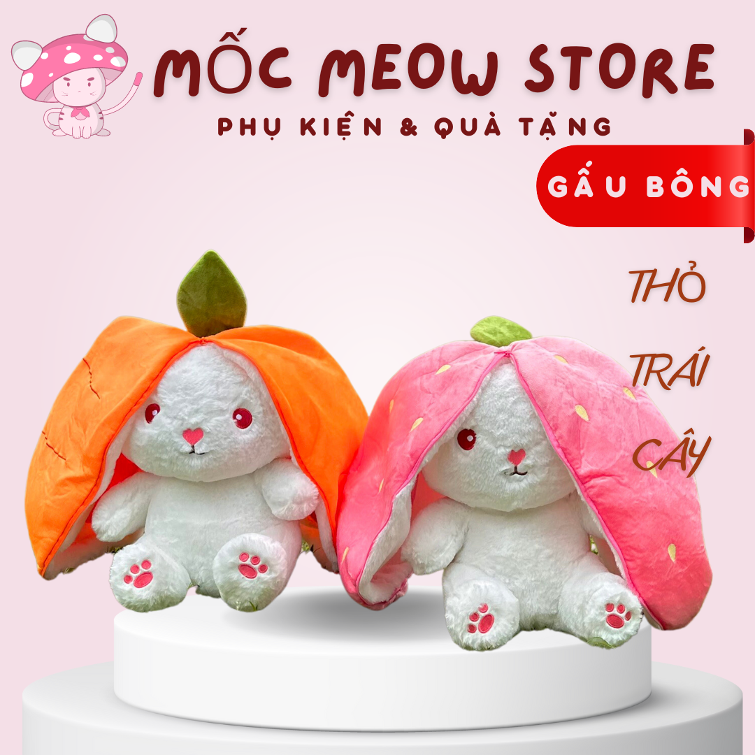Gấu bông 2 trong 1, Thỏ bông úp Tai Dâu, Tai Cà Rốt lông mịn, bông xốp dễ thương. Mốc Meow Store