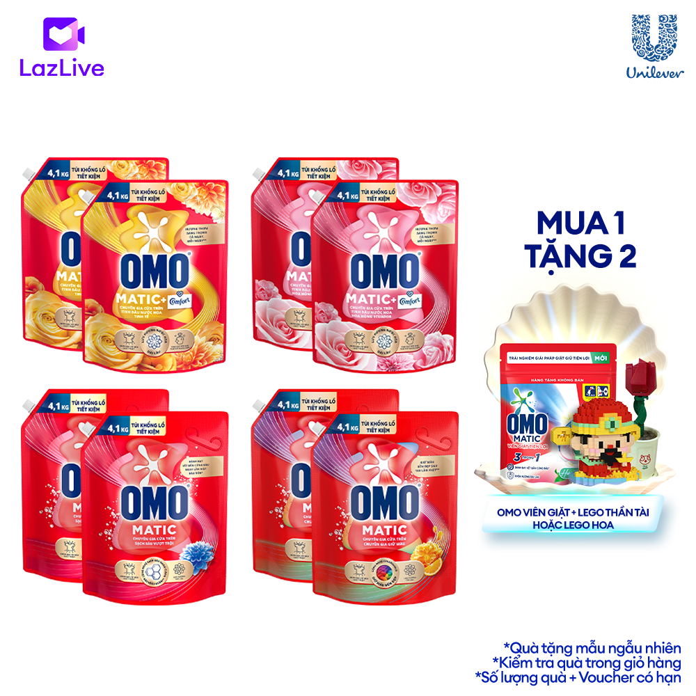 (Livestream) - Combo 2 túi nước giặt OMO Matic cửa trên 4.1kg/túi