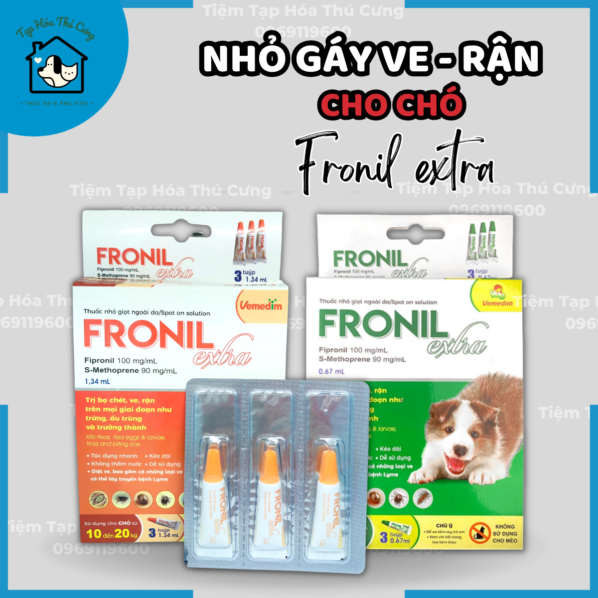 Fronil extra nhỏ gáy ngừa ve rận cho chó đủ size