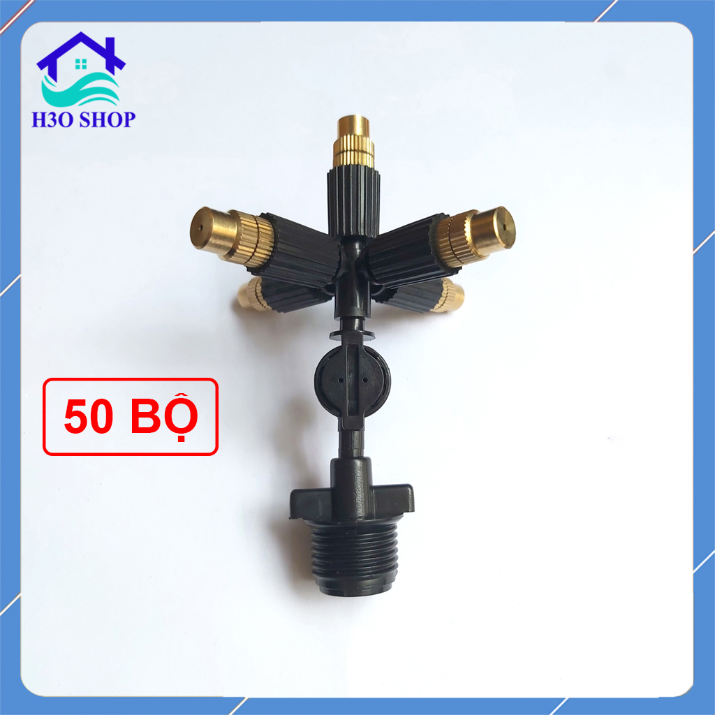 50 bộ béc phun sương 5 hướng đầu đồng + ren nối ống 21mm, béc tưới cây