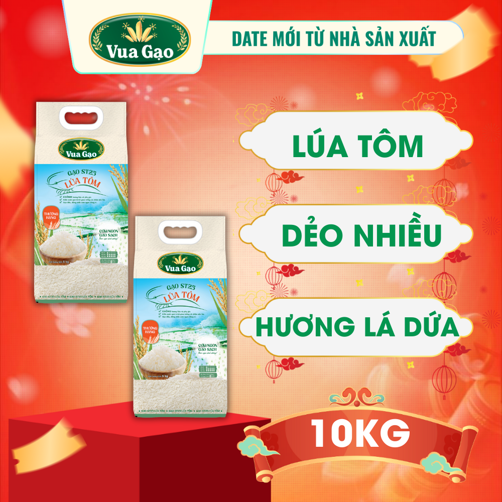  Combo 2 Túi Gạo ST25 Lúa Tôm - Chính Hãng Vua Gạo - Túi 5kg  Cam kết date mới  