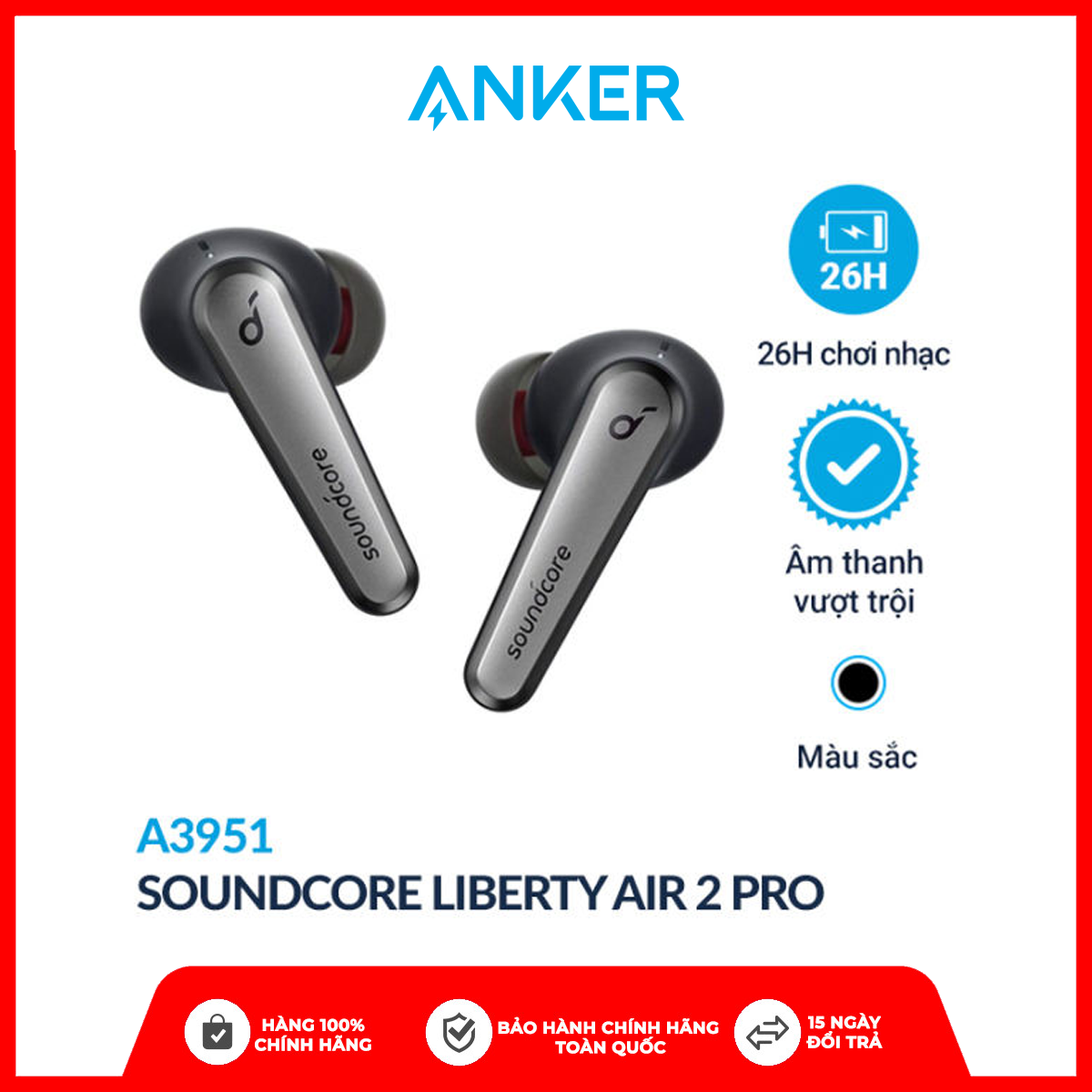 Tai nghe Bluetooth Anker Soundcore Liberty Air 2 Pro Chống ồn chủ động Pin 26h - A3951 Hàng Chính Hãng