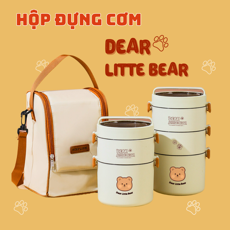 Hộp đựng cơm 1/2/3 tầng lõi inox 304 giữ nhiệt dear litte bear hộp đựng cơm giữ nhiệt, giữ nóng đồ ăn tiện lợi