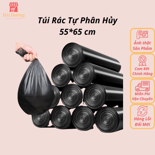 Combo 3 Cuộn Túi Rác Tự Phân Hủy Bao Rác Đen Kích Thước Lớn 55*65 cm