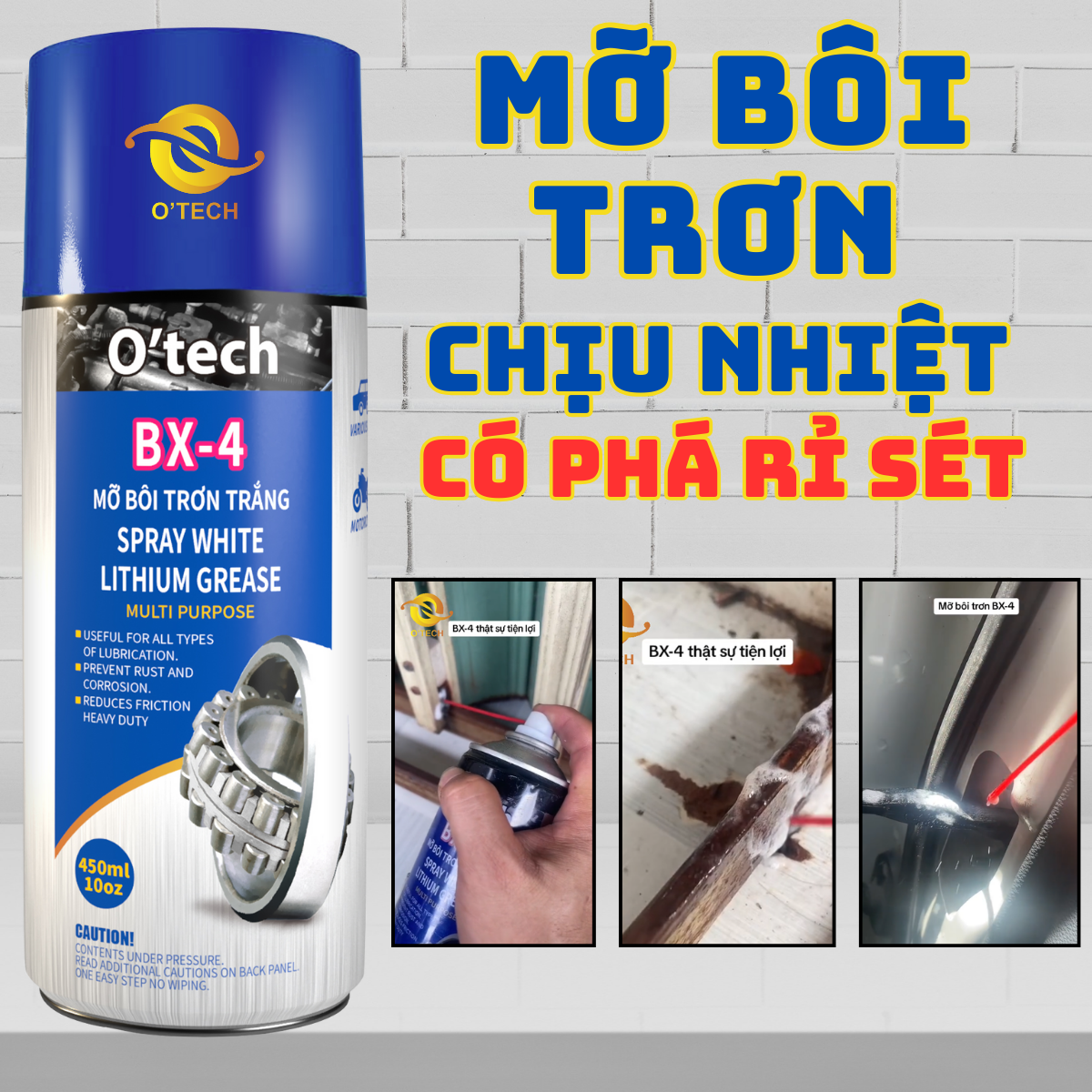 Bình xịt mỡ bôi trơn chịu nhiệt O’tech BX-4 Mỡ Bôi Trơn Trắng Lithium White Grease