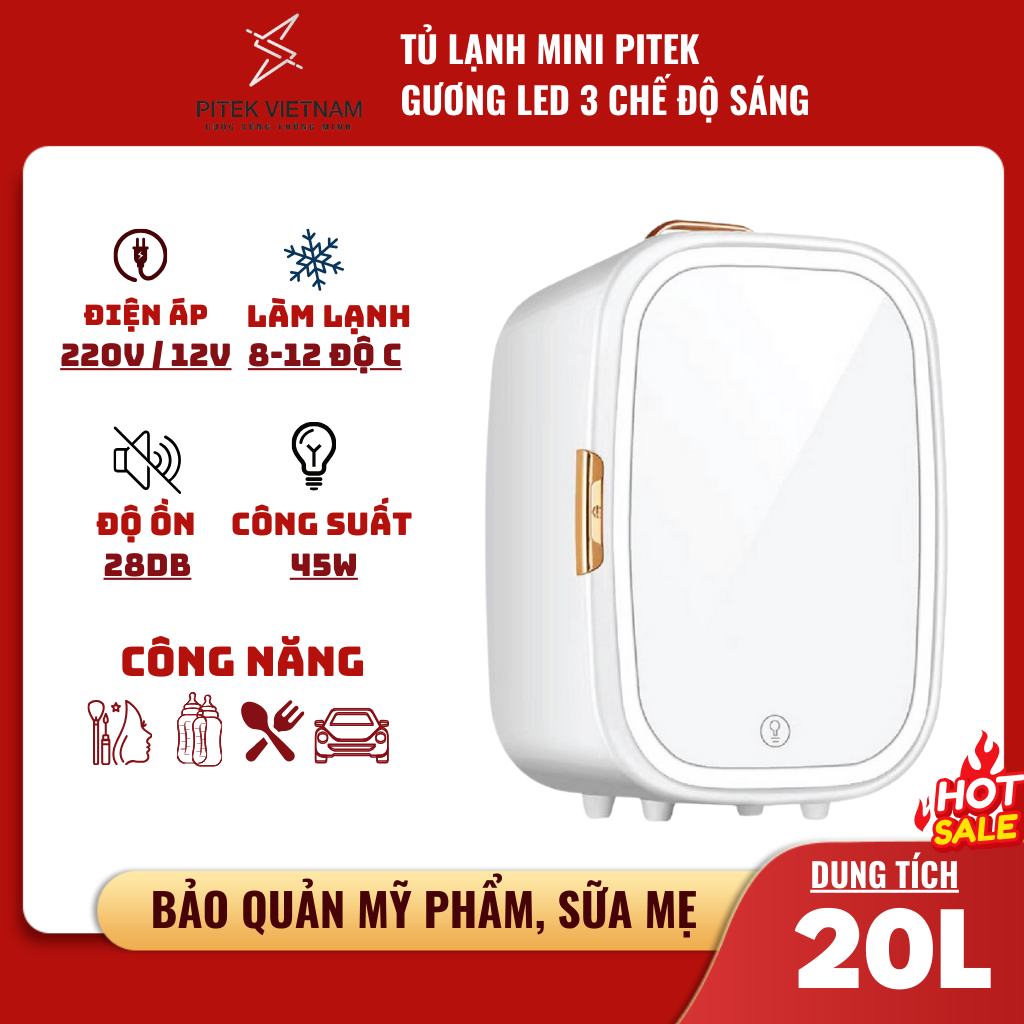 Tủ lạnh mini KEMIN cao cấp trang bị gương có đèn led dung tích 20L - Pitek