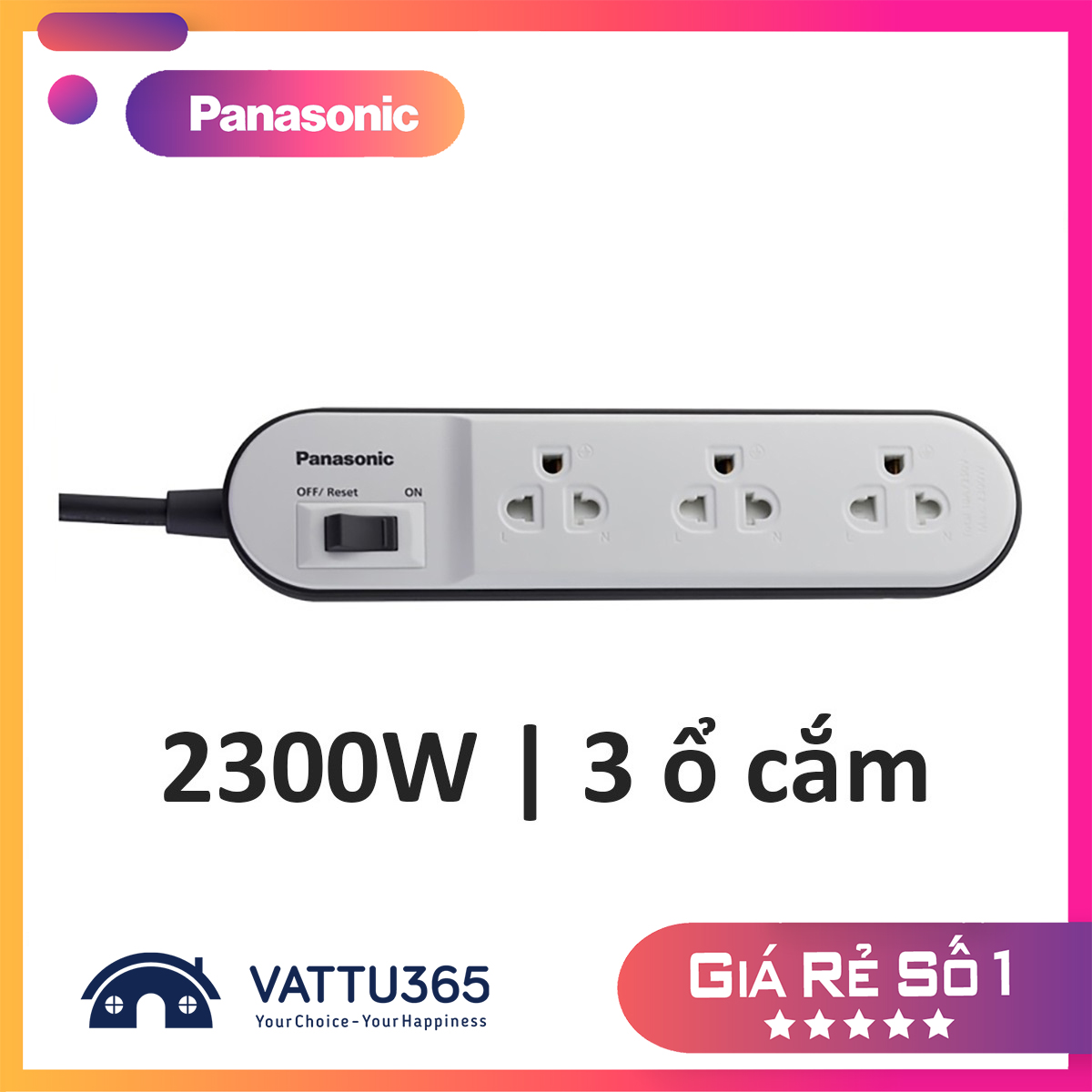 Ổ điện nối dài panasonic wchg24332w 2300w, 3 ổ cắm, 1 công tắc