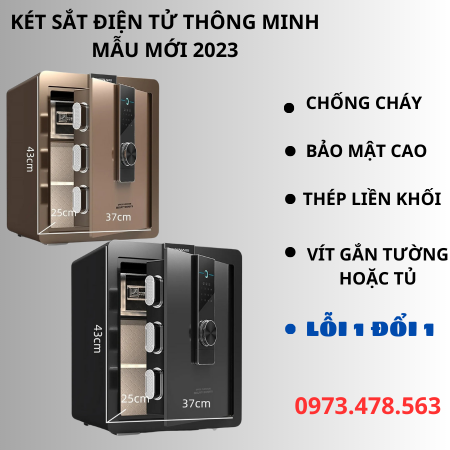 Két sắt điện tử thông minh chống cháy bảo mật cao bằng khóa vân tay và khóa số dùng cho gia đình