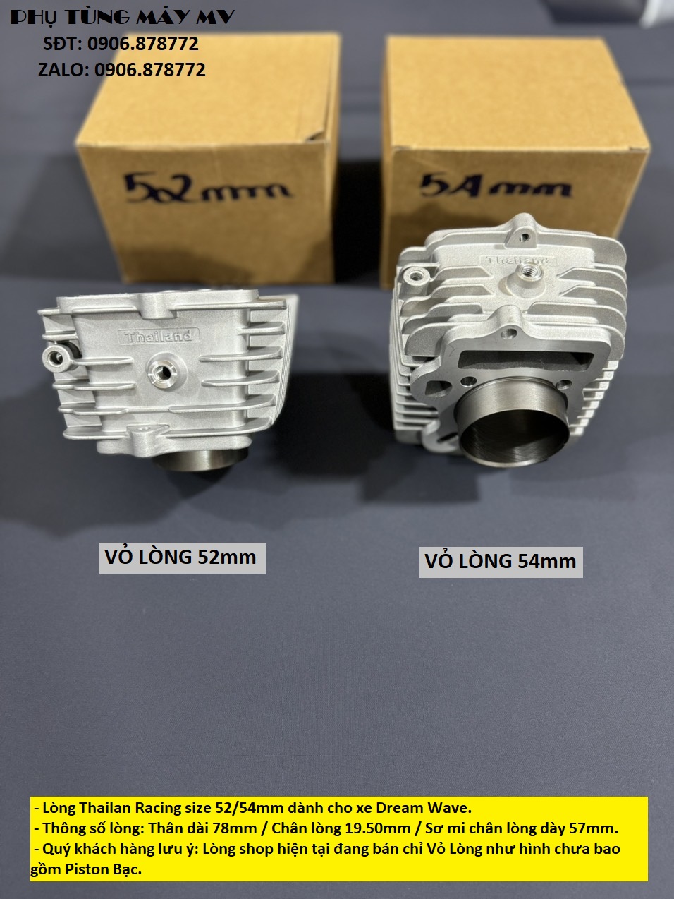 Lòng Thailan Racing 52/54mm dành cho xe Dream Wave