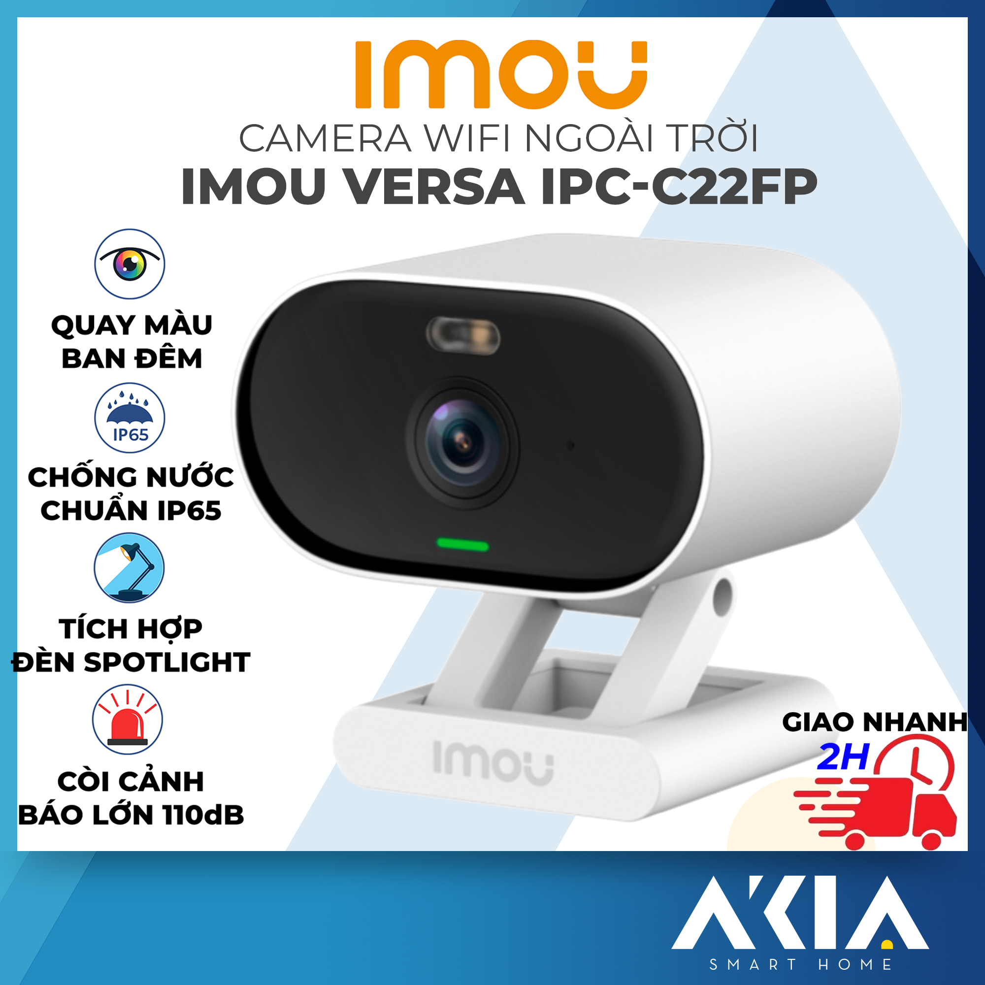 Camera Imou Versa IPC-C22FP - Camera wifi mini ngoài trời & trong nhà, chống nước IP65, quay màu ban đêm, có đèn spotlight còi hú