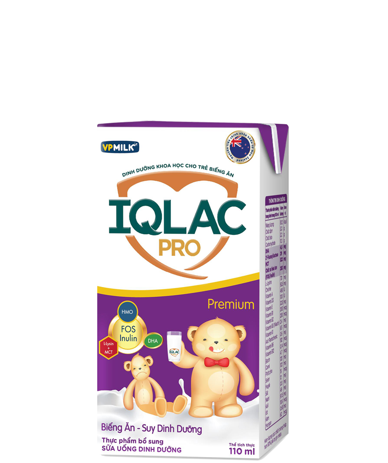 Sữa bột Pha Sẵn VPMilk IQLac Pro biếng ăn - suy dinh dưỡng Premium hộp 110ml (thùng 48 hộp), dành cho trẻ trên 1 tuổi đặc trị cho trẻ biếng ăn, suy dinh dưỡng