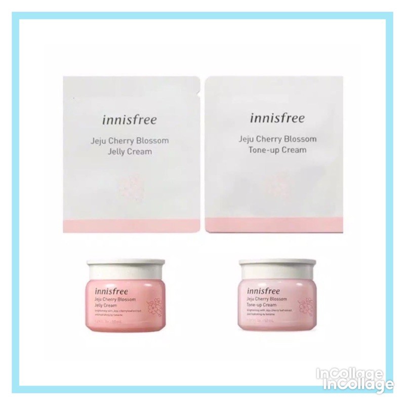 10 Gói Sample 2ml Combo Kem Dưỡng Innisfree Jeju Cherry Blossom Tone-up cream và Jelly cream