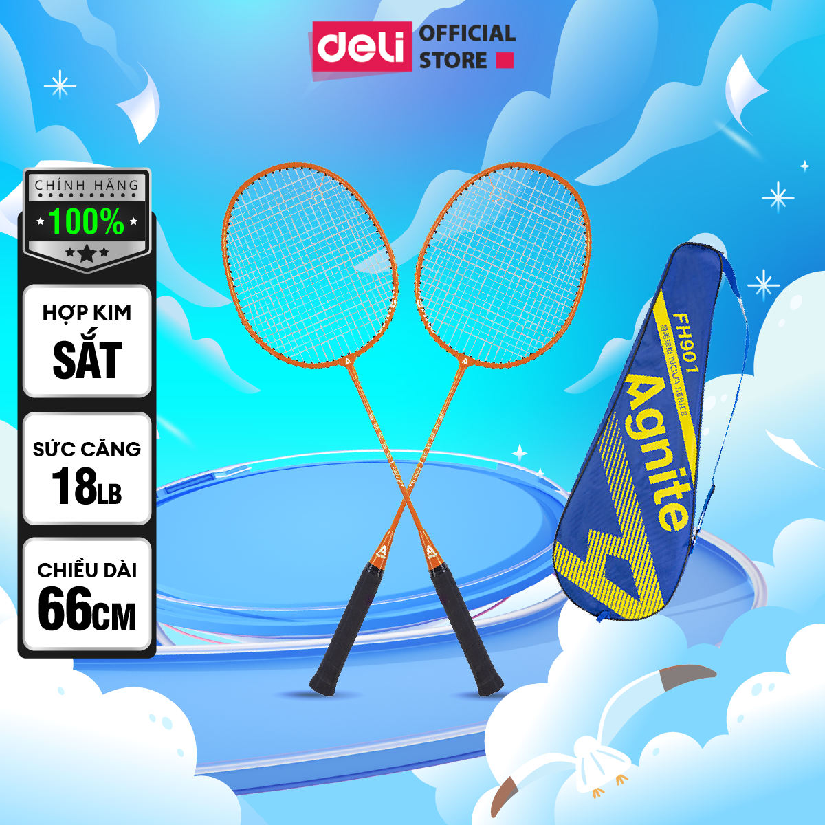 Bộ 2 vợt cầu lông giá rẻ chính hãng Agnite, bền, nhẹ, tặng kèm túi vợt và quả cầu lông - ER301/ER302